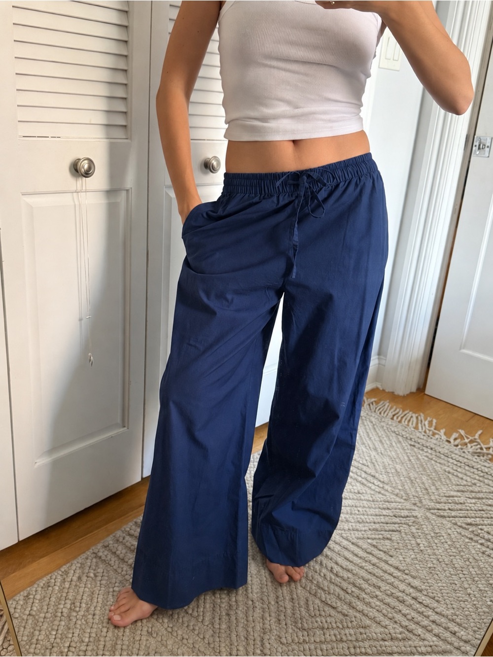 Wide Leg Drawstring Pants in Navy